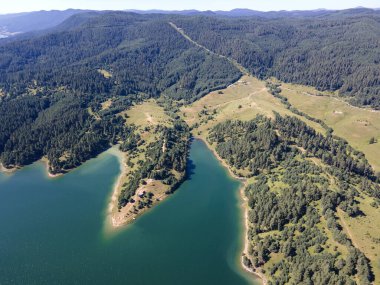 Aerial Summer view of Dospat Reservoir, Smolyan Region, Bulgaria