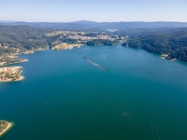 Aerial Summer view of Dospat Reservoir, Smolyan Region, Bulgaria