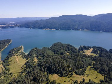 Aerial Summer view of Dospat Reservoir, Smolyan Region, Bulgaria