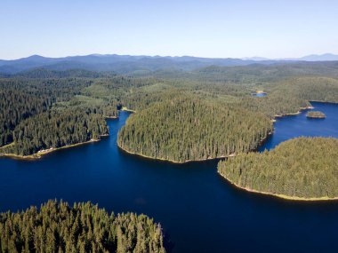 Aerial Summer view of Shiroka polyana (Wide meadow) Reservoir, Pazardzhik Region, Bulgaria