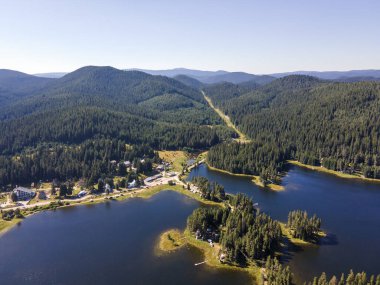 Aerial Summer view of Shiroka polyana (Wide meadow) Reservoir, Pazardzhik Region, Bulgaria