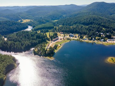Aerial Summer view of Shiroka polyana (Wide meadow) Reservoir, Pazardzhik Region, Bulgaria