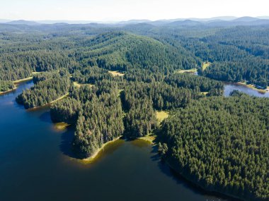 Aerial Summer view of Shiroka polyana (Wide meadow) Reservoir, Pazardzhik Region, Bulgaria