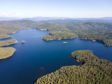 Aerial Summer view of Shiroka polyana (Wide meadow) Reservoir, Pazardzhik Region, Bulgaria