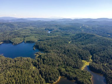 Aerial Summer view of Shiroka polyana (Wide meadow) Reservoir, Pazardzhik Region, Bulgaria