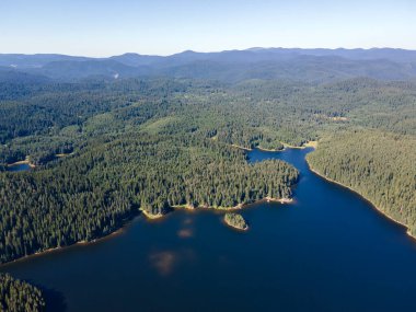 Aerial Summer view of Shiroka polyana (Wide meadow) Reservoir, Pazardzhik Region, Bulgaria