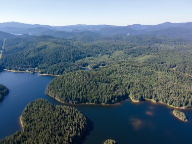 Aerial Summer view of Shiroka polyana (Wide meadow) Reservoir, Pazardzhik Region, Bulgaria