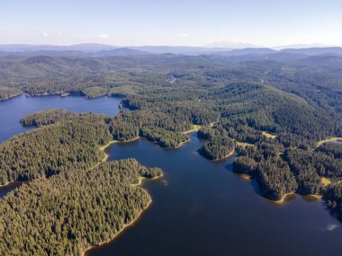 Aerial Summer view of Shiroka polyana (Wide meadow) Reservoir, Pazardzhik Region, Bulgaria