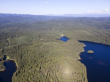 Aerial Summer view of Shiroka polyana (Wide meadow) Reservoir, Pazardzhik Region, Bulgaria