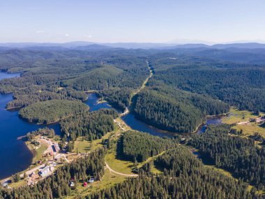 Aerial Summer view of Shiroka polyana (Wide meadow) Reservoir, Pazardzhik Region, Bulgaria