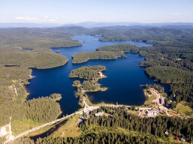 Aerial Summer view of Shiroka polyana (Wide meadow) Reservoir, Pazardzhik Region, Bulgaria