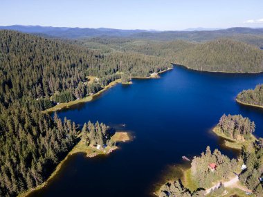 Aerial Summer view of Shiroka polyana (Wide meadow) Reservoir, Pazardzhik Region, Bulgaria