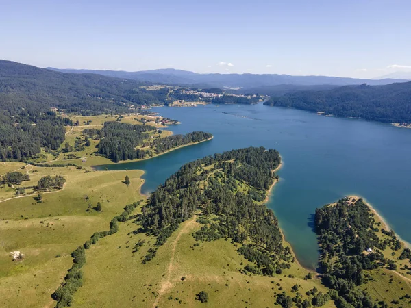 Aerial Summer view of Dospat Reservoir, Smolyan Region, Bulgaria