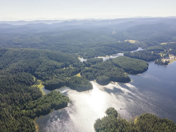Aerial Summer view of Shiroka polyana (Wide meadow) Reservoir, Pazardzhik Region, Bulgaria