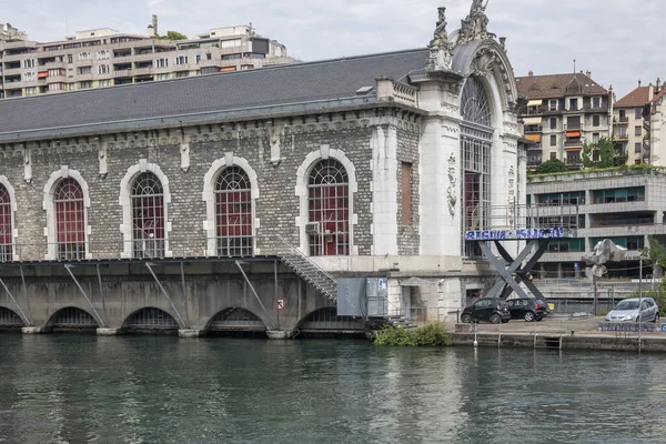 Geneva Switzerland 2023 Június Csodálatos Kilátás Rhone Folyóra Genf Városára — Stock Fotó