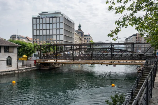 Geneva Svizzera Giugno 2023 Incredibile Vista Sul Fiume Rodano Sulla — Foto Stock
