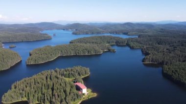 Aerial Summer view of Shiroka polyana (Wide meadow) Reservoir, Pazardzhik Region, Bulgaria