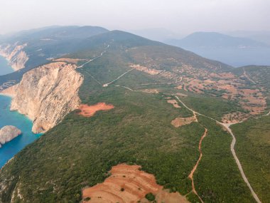 Lefkada, İyon Adaları, Yunanistan 'ın kıyı şeridinin inanılmaz panoramik manzarası