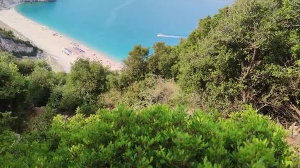 Geweldig Panorama Van Het Strand Van Milos Lefkada Ionische Eilanden — Stockvideo