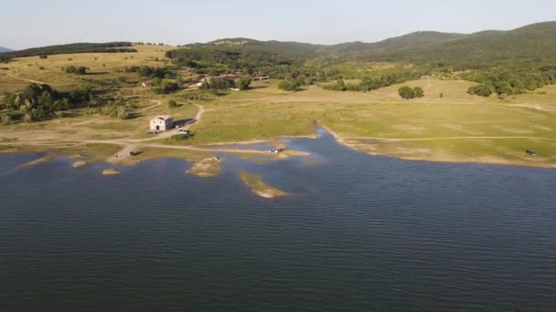 Vue Aérienne Coucher Soleil Réservoir Zhrebchevo Région Sliven Bulgarie — Video