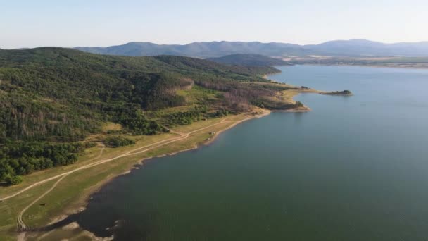 Aerial Sunset View Zhrebchevo Reservoir Sliven Region Bulgaria — Stock Video