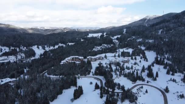 Aerial Winter View Rhodope Mountains Village Stoykite Pamporovo Smolyan Region — Video Stock