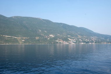 Lefkada, İyon Adaları, Yunanistan 'ın kıyı şeridinin inanılmaz panoramik manzarası