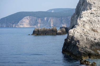 Lefkada, İyon Adaları, Yunanistan 'ın kıyı şeridinin inanılmaz panoramik manzarası