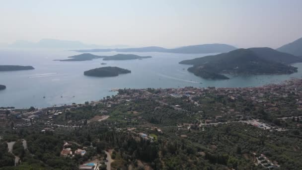 Amazing Aerial Panoramisch Uitzicht Nidri Bay Bij Lefkada Island Ionische — Stockvideo
