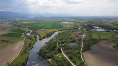Bulgaristan 'ın Filibe Bölgesi' nin Kostievo köyü yakınlarındaki Blooming tecavüz tarlasının hava manzarası