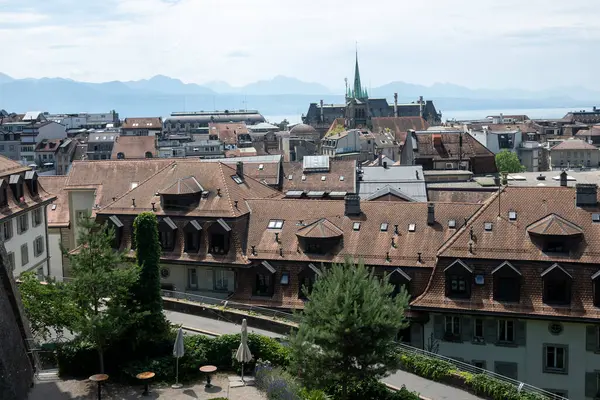 Panorama Van Oude Stad Lausanne Kanton Vaud Zwitserland — Stockfoto