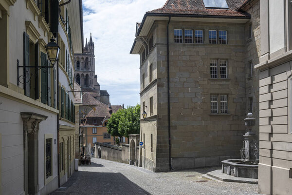 Panorama of old town of city of Lausanne, Canton of Vaud, Switzerland