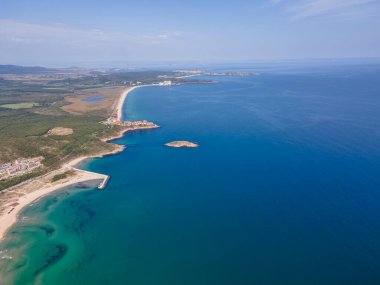 Bulgaristan 'ın Burgaz Bölgesi, Arkutino plajının şaşırtıcı hava manzarası