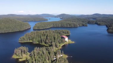 Aerial Summer view of Shiroka polyana (Wide meadow) Reservoir, Pazardzhik Region, Bulgaria