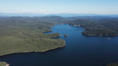Aerial Summer view of Shiroka polyana (Wide meadow) Reservoir, Pazardzhik Region, Bulgaria