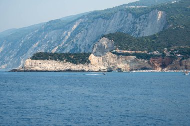 Lefkada, İyon Adaları, Yunanistan 'ın kıyı şeridinin inanılmaz panoramik manzarası