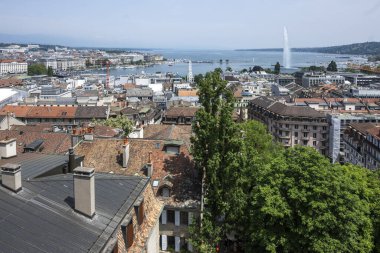 GENEVA, SWitzERLAND - 20 Haziran 2023: İsviçre 'nin Cenevre kentinin şaşırtıcı Panoramik manzarası