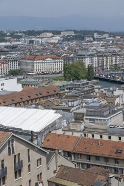 GENEVA, SWitzERLAND - 20 Haziran 2023: İsviçre 'nin Cenevre kentinin şaşırtıcı Panoramik manzarası