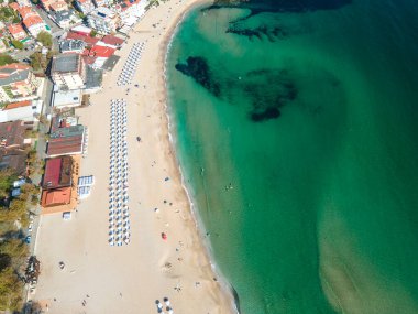 Bulgaristan 'ın Burgaz Bölgesi Sozopol ve Harmanite Plajı' nın hava manzarası