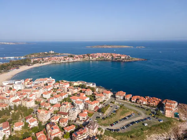 Bulgaristan 'ın Burgaz Bölgesi Sozopol ve Harmanite Plajı' nın hava manzarası