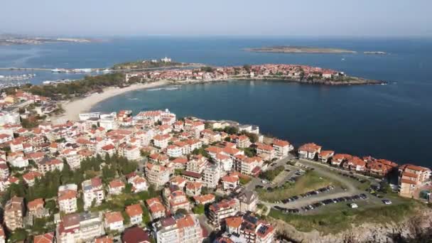 Vista Aérea Ciudad Sozopol Playa Harmanite Región Burgas Bulgaria — Vídeos de Stock