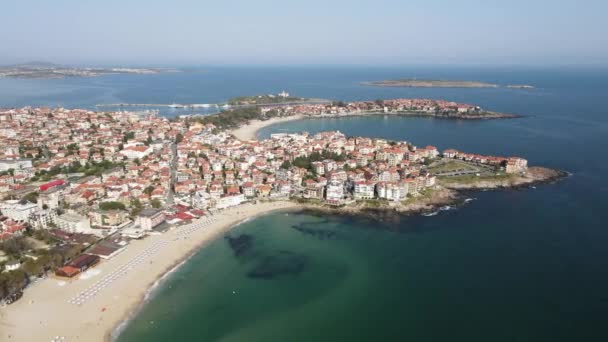 Flygfoto Över Staden Sozopol Och Harmanite Beach Burgas Region Bulgarien — Stockvideo