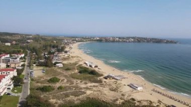 Bulgaristan 'ın Burgaz Bölgesi Sozopol yakınlarındaki Smokinya Plajı' nın hava manzarası 