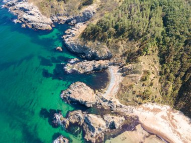 Bulgaristan 'ın Burgaz Bölgesi' nin Rezovo kasabası yakınlarındaki Silistar plajının hava manzarası