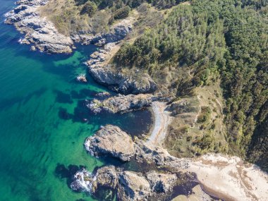 Bulgaristan 'ın Burgaz Bölgesi' nin Rezovo kasabası yakınlarındaki Silistar plajının hava manzarası