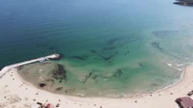 Bulgaristan 'ın Burgaz Bölgesi, Arkutino plajının şaşırtıcı hava manzarası 