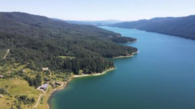 Aerial Summer view of Dospat Reservoir, Smolyan Region, Bulgaria