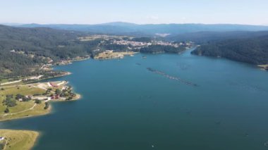 Aerial Summer view of Dospat Reservoir, Smolyan Region, Bulgaria