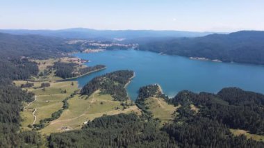 Aerial Summer view of Dospat Reservoir, Smolyan Region, Bulgaria