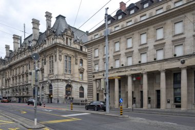 LAUSANNE, SWitzERLAND - 18 Haziran 2023: Tipik Lozan şehri, Vaud Kantonu, İsviçre